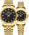 Couple Watches Classic Golden Stainless Steel Watch His and Hers Waterproof Quartz Watch