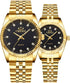 Couple Watches Classic Golden Stainless Steel Watch His and Hers Waterproof Quartz Watch