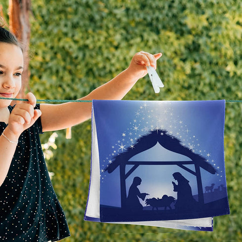 Nativity Oh Holy Night Christmas Hand Bath Towel Highly Absorbent Soft Hanging Towels Traditional Story Winter Kitchen Dish Towel Set Washcloth 2pcs