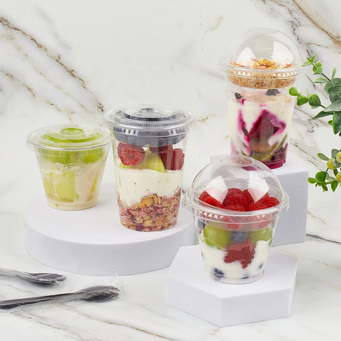 50Pack 12oz Clear Plastic Parfait Cups with Insert and Dome Lids (No Hole) Disposable Dessert Cups for Yogurt Fruit and Cereal Parfait