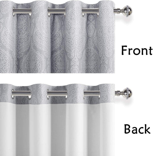 DWCN Ombre Blackout Curtains for Living Room - Thermal Insulated Block Light Energy Saving Privacy Gradient Damask Grommet Window Curtains for Bedroom, Set of 2 Panels, 52 x 63 Inch Length, Grey