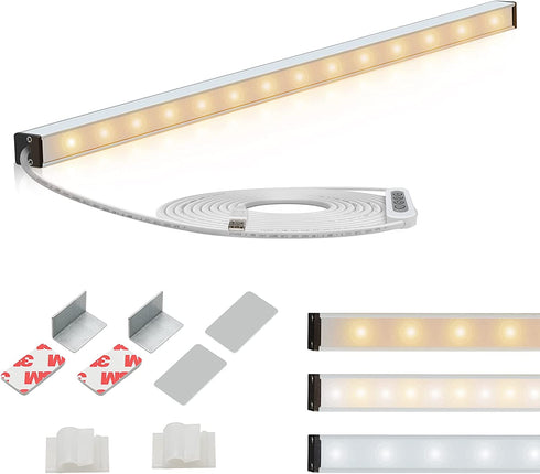 LED Under Cabinet Lighting, Dimmable Led Light Bar with ON/Off Switch - Memory Function | 3 Color Temperature(2700-6500K) | Adjustable Brightness - 14.5 Inch with UBS Plug, Desk Light for Home Office