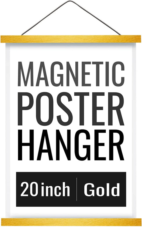 Magnetic Poster Hanger Frame 20 Inch Wide, Gold, Strong Magnet, Premium Wood and Quick Assembly, Wall Hanging Wooden Frame for Posters, Scroll, Picture, Print, 20x28 20x30 20x24