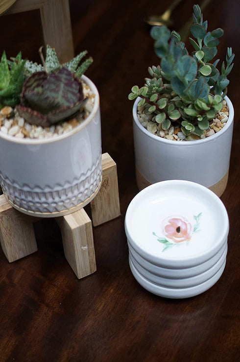 Set of 4 Floral Ring Holder Dish Bowls- Trinket Tray or Boho Plain White Jewelry Dish Tray Personalized - Gift Favor Ring Tray - CEDAR + INK