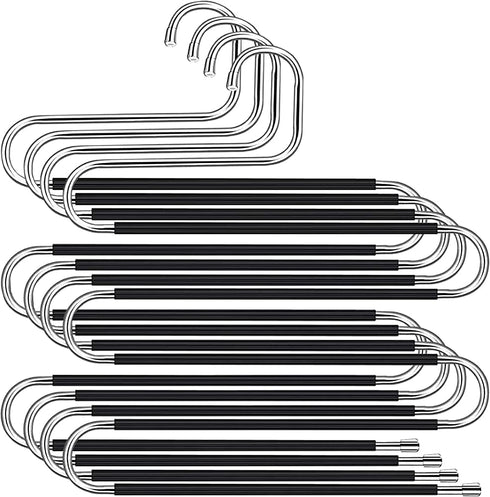 S-Shape Pants Hangers Space Saving Trousers Hangers 4 Pack, 5 Layer Stainless Steel S-Shape Trousers Hangers