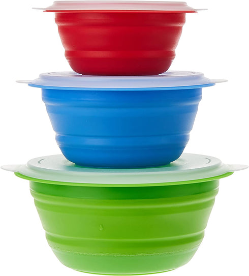 Progressive International CB-20 Storage Bowls with Lids, Set of 3, teal, green and red
