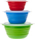 Progressive International CB-20 Storage Bowls with Lids, Set of 3, teal, green and red
