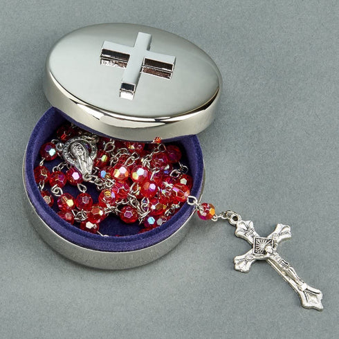 Round Plated Non-Tarnish Nickel Cross Rosary Box