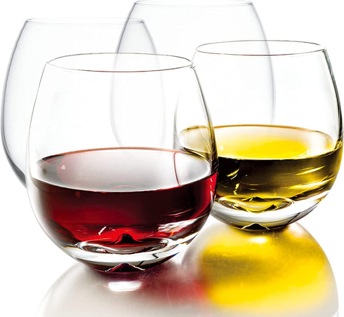 MOFADO Crystal Stemless Wine Glasses - Classic Elegance - 15oz (Set of 4) - Hand Blown Crystal in a Luxury Gift Box - For Red and White Wine - Beautiful Gift for Any Occasion