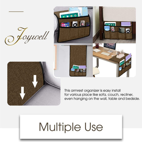 Joywell Sofa Armrest Organizer Remote Control Holder for Recliner Couch, Arm Chair Caddy with 5 Pockets for Magazine, Tablet, Phone, iPad, Coffee