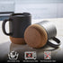 Ceramic Coffee Mugs with Lid, ALELION 13 oz Coffee Mug Set with Cork Bottom and Spill-resistant Lid, Christmas Coffee Mugs Gift Set for Women Men, Comfortable Handle for Home and Office, Black,2Pcs
