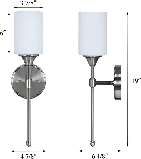 XiNBEi Lighting Wall Light 1 Light Wall Sconce with Glass, Bath Vanity Sconce for Bathroom Bedroom & Living Room, Brushed Nickel Finish XB-W1216-BN