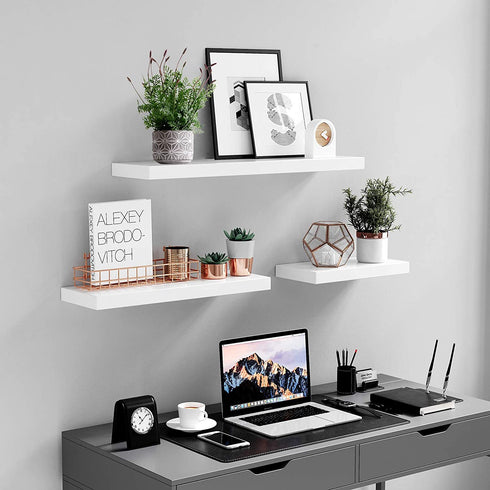 VASAGLE Floating Shelf Set of 2, Wall Shelf 23.6 Inch, Hanging Shelves Wall Mounted, for Photos, Decorations, MDF, White ULWS26WT-2