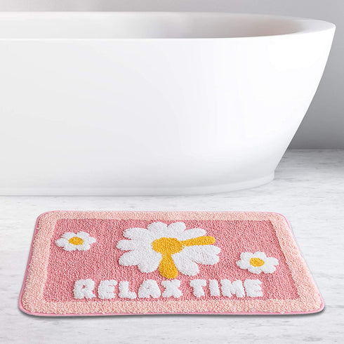 Cute Bathroom Rugs mats,Non-Slip Extra Soft Microfiber Doormat Washable Water Absorbent Shower Toilet Bath Rugs mats Set for Bathroom,Kids,Indoor Kitchen Door Mat -Daisy Flower 40x60cm (Pink)