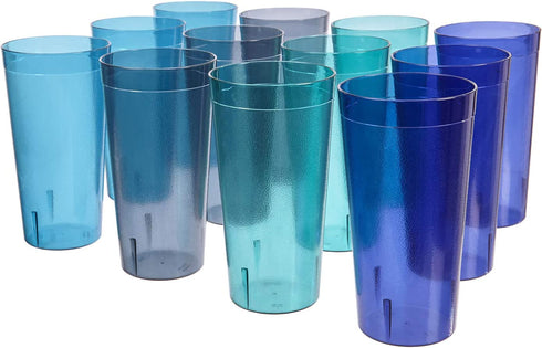 US Acrylic Caf© 32-ounce Plastic Restaurant Style Lightweight Stackable Beverage Tumblers | Reusable, BPA-free, Made in the USA, Top-rack Dishwasher Safe | Iced Tea Cups set of 12 in 4 Coastal Colors