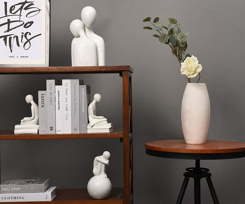 Quoowiit Abstract Sculpture Statues for Home Decor, Abstract Figure Statues Hand Craved Resin Sculpture Modern Home Decoration-143 White