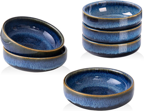 HOKELER 3.5 inch Small Ceramic Dipping Bowls Pinch Bowl Side Dishes for Soy Sauce Dessert Tomato, Set of 6, Black & Blue