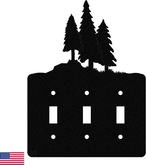 3 Pine Trees Triple Toggle Light Switch Wall Plate (Triple Toggle, Black) - MADE IN USA