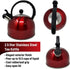 2.5 Liter Whistling Tea Kettle - Modern Stainless Steel Whistling Tea Pot for Stovetop with Cool Grip Ergonomic Handle (Red)
