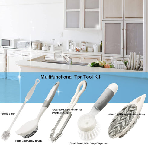 IZSOHHOME Silicone Brush Set for Kitchen ,Dish Brush,Bottle Brush,Scrub Brush with Soap Dispenser,countertop Cleaning Brush,Kitchen Cleaning (5pack)