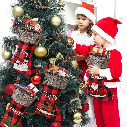 ZLLQIMENG 4 Pack Christmas Stockings Buffalo Plaid 18 inches Large Xmas Stocking Embroidery with Faux Fur Cuff for Family Kid Holiday Party Christmas Decoration
