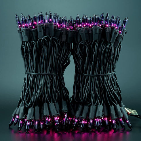 Purple Halloween Lights with Black Wire, 66 Feet 200 Count UL Certified Christmas Lights, Pack of 2 Sets 33 Ft 100 Count Incandescent Mini Lights Set (Purple - Black Wire)