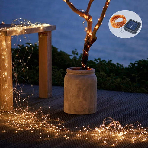LiyuanQ Solar String Lights, 4 Pack 100 LED Solar Fairy Lights 33 Feet 8 Modes Copper Wire Lights Waterproof Outdoor String Lights for Garden Patio Gate Yard Party Wedding Indoor Bedroom Warm White