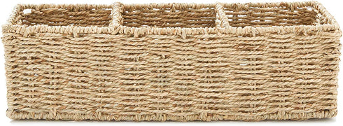 Americanflat Hand-Woven Seagrass Bathroom Storage Basket for Toilet Tank Top - Countertop Organizer, 16.5 L x 6 W x 5 H inches, 3 Compartments