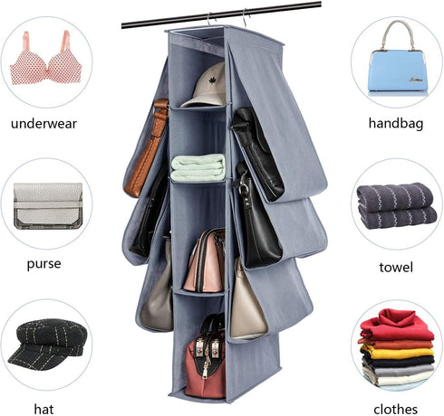 SAVERHO Hanging Purse Organizer,Closet Purse Organizer with 10 Compartments Handbag Storage Organizer for Wardrobe Accessories Storage Bag (Grey)