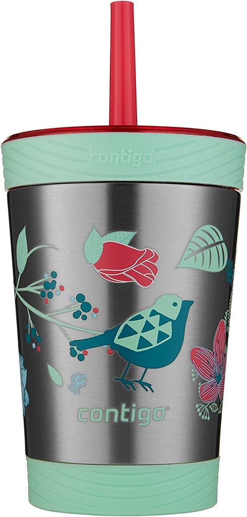 Contigo Stainless Steel Spill-Proof Kids Tumbler with Straw, 12 oz, Sprinkles with Birds & Flowers