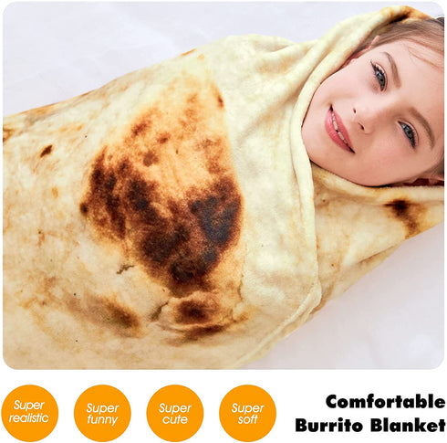 CASOFU Burritos Blanket, Giant Flour Tortilla Throw Blanket, Novelty Tortilla Blanket for Your Family, Soft and Comfortable Flannel Taco Blanket for Kids. (Yellow, 60 inches)