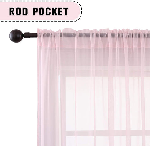 KEQIAOSUOCAI Sheer Baby Pink Curtains Sets for Kids Girls Nursery Room Bedroom Solid Voile Sheer Panels Rod Pocket Draperies for Home Decor 52 Inch x 72 Inch Set of 2