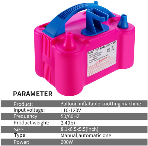 PCFING Electric Air Balloon Pump and Balloon Tying Tool in One, Portable Dual Nozzle Electric Balloon Blower Air Pump Balloons Inflator with Tying Tool on Pump for Decoration, Party and Save Time