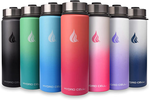 HYDRO CELL Stainless Steel Water Bottle w/ Straw & Wide Mouth Lids (64oz 40oz 32oz 24oz 18oz 14oz) - Keeps Liquids Perfectly Hot or Cold with Double Wall Vacuum Insulated Sweat Proof Sport Design (Graphite 24 oz)