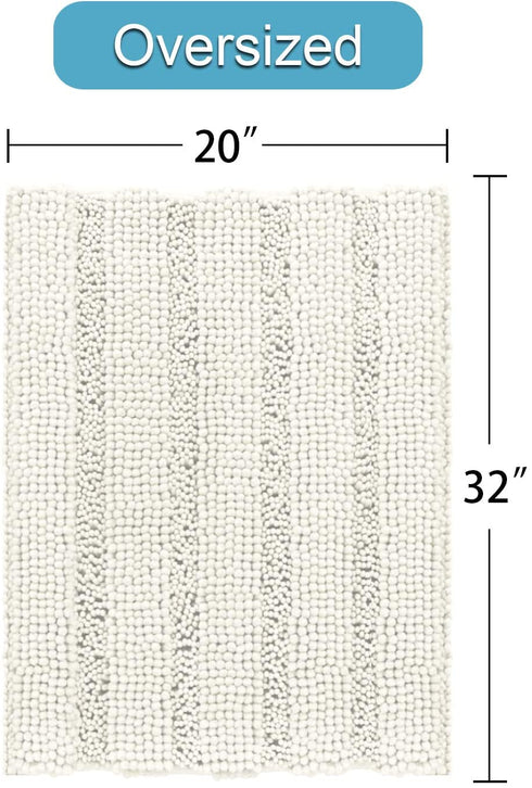 Bath Rugs Ultra Thick and Soft Texture Bath Mat Chenille Plush Striped Floor Mats Hand Tufted Bath Rug with Non-Slip Backing Door Mat for Kitchen/Entryway (Cream - 20" x 32")