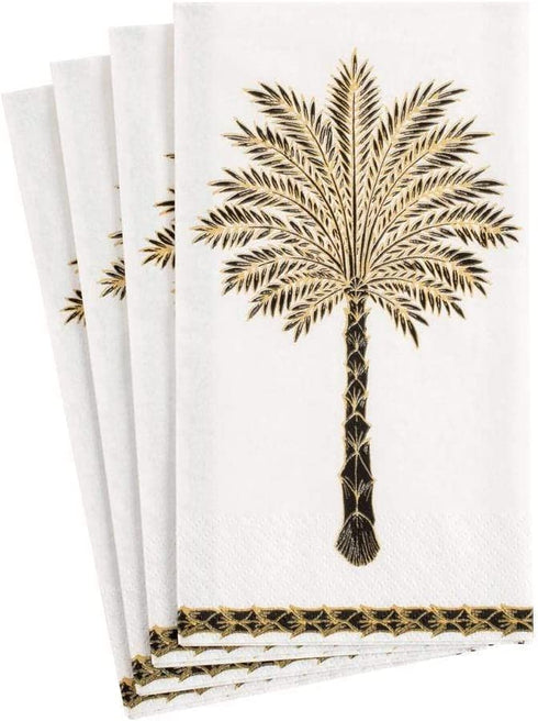 Caspari Grand Palms Paper Guest Towel Napkins in Black - Two Packs of 15