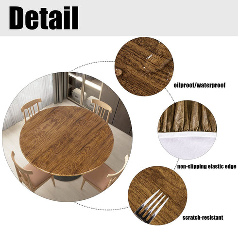 LUSHVIDA Round Waterproof Table Cover Elastic Tablecloth Vinyl Fitted Table Cover Elastic Edged Plastic Table Cover Fits Tables up to 36"-44" R Pine