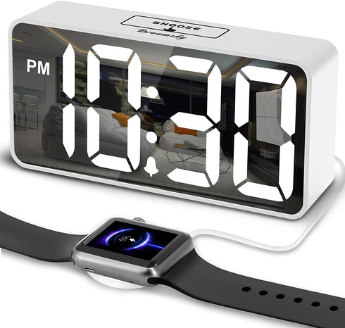 DreamSky Digital Alarm Clock with USB Charger for Bedroom Electric Clock with Large LED Display, 0-100% Brightness Dimmer, Adjustable Alarm Volume, 12/24H, Snooze, Bedside Mirror Clock Office