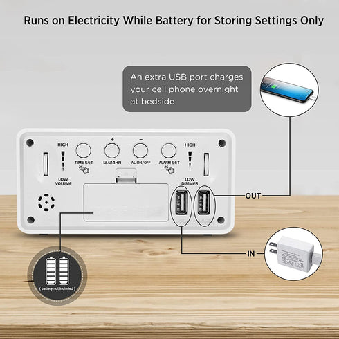 DreamSky Digital Alarm Clock with USB Charger for Bedroom Electric Clock with Large LED Display, 0-100% Brightness Dimmer, Adjustable Alarm Volume, 12/24H, Snooze, Bedside Mirror Clock Office
