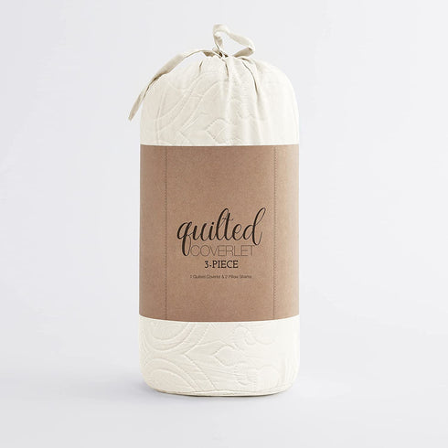 Linen Market Quilted Coverlet Set Damask Patterned , Twin/Twin X-Large, Ivory