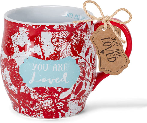 You Are Loved Crimson Floral 13 Ounce Ceramic Mug