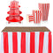 14 Pieces Carnival Red White Striped Table Skirt Carnival Tablecloth Circus Theme Table Cover 3 Tier Cupcake Foam Stand Popcorn Box for Mardi Cras Home Party Decorations Supplies