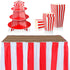 14 Pieces Carnival Red White Striped Table Skirt Carnival Tablecloth Circus Theme Table Cover 3 Tier Cupcake Foam Stand Popcorn Box for Mardi Cras Home Party Decorations Supplies