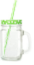 Mason Jar Mugs with Handle, multi COLORED Lids and Plastic Straws. 16 Oz. Each. Old Fashion Drinking Glasses - pack of 4 by Premium Vials