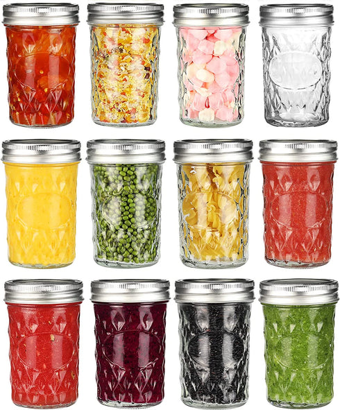 Mason Jars 8 oz 12 Pack Mini Jelly Jars With Regular Mouth Airtight Lids and Bands, Small Glass Jars for Jam, Honey, Meal Prep, Overnight Oats, Wedding Favors, Shower Favors, Salads, Baby Foods