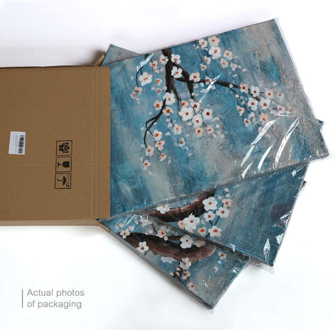 amatop 3 Piece Wall Art Hand-Painted Framed Flower Oil Painting On Canvas Gallery Wrapped Modern Floral Artwork for Living Room Bedroom Décor Teal Blue Lake Ready to Hang 12"x16"x3 Panel