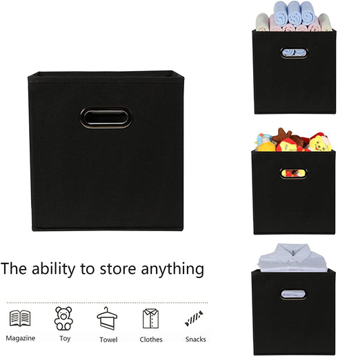 Yunkeeeper storage bins Cubes, Fabric Cube Organizer with Handle, Foldable Cube Bins for Cloth or Accessary Storage, 11x11x11, Set of 3, (Black)