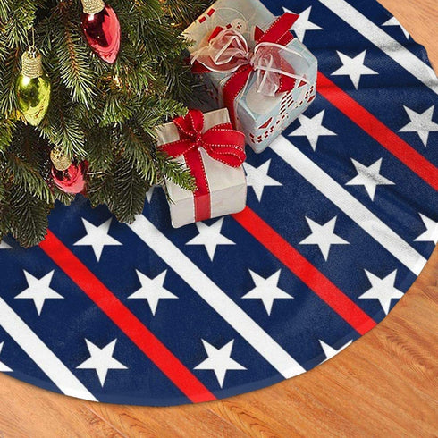 Christmas Tree Skirt 48 Inch Patriotic American Flag Stars and Stripes Xmas Holiday Party Supplies Large Tree Mat Decor for Indoor Outdoor Home Ornaments
