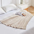 BEAUTEX Fleece Throw Blanket with Pompom Fringe, Beige Flannel Blankets and Throws for Couch, Super Soft Cozy Lightweight Plush Throw Blanket (50" x 60")