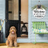 Dog Welcome Sign We Hope You Like Dogs Front Door Wreath Rustic Puppy Wooden Door Hanger with Greenery Paw Prints Bow for Dog Lovers Farmhouse Housewarming Gift Home Wall Art Decor 12 Inches (White)